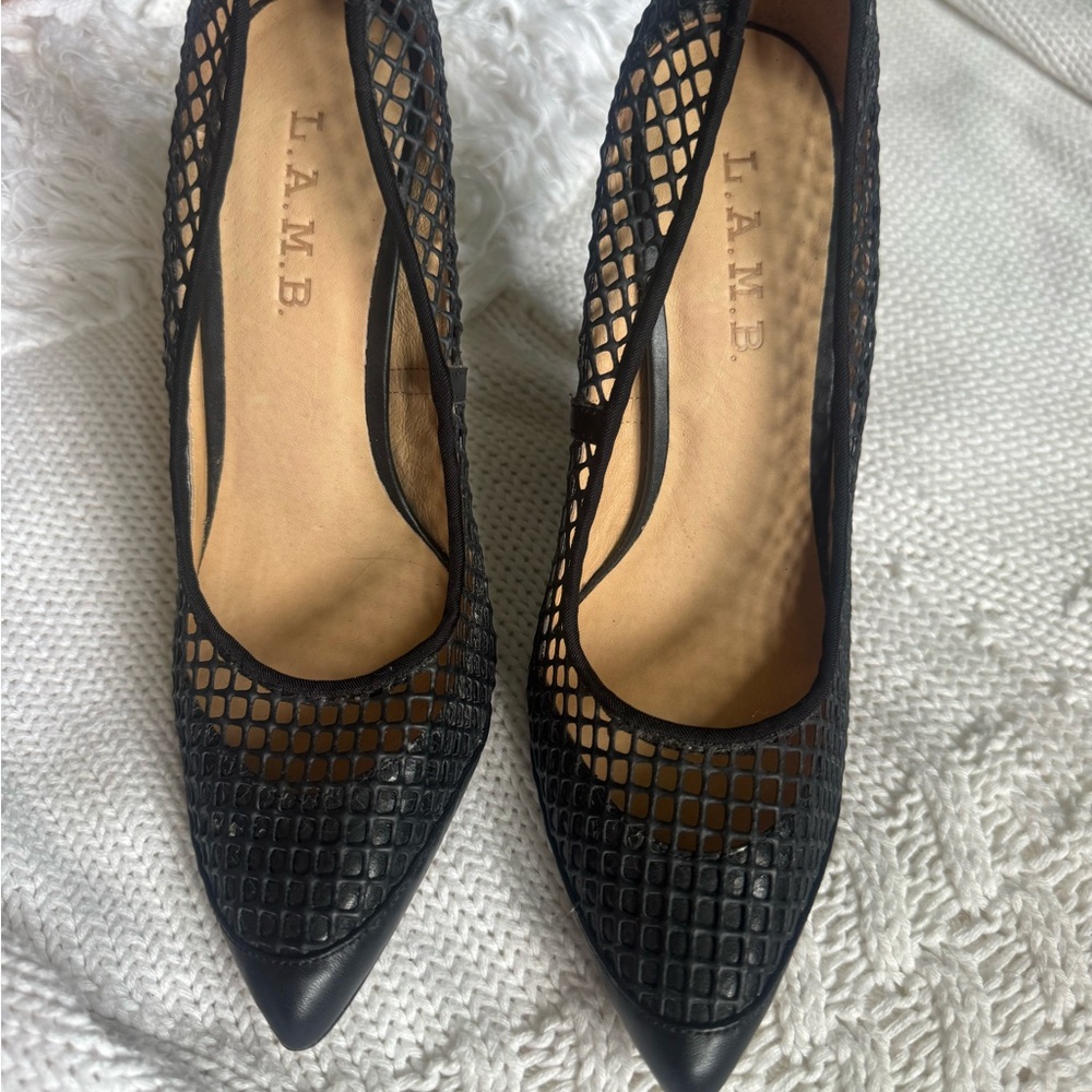 L.A.M.B. Black Mesh Pointed Toe Heels